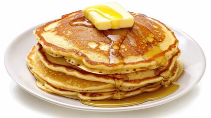 A Stack of Buttery Pancakes Drizzled With Syrup