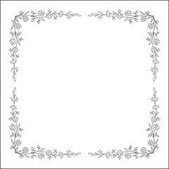 Vegetal floral frame with leaves and flowers, decorative corners for greeting cards, banners, business cards, invitations, menus. Isolated vector illustration.	