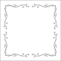 Elegant black and white ornamental frame, decorative border, corners for greeting cards, banners, business cards, invitations, menus. Isolated vector illustration.	