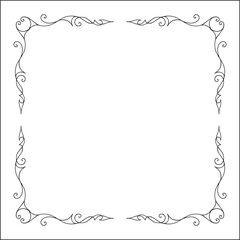Elegant black and white ornamental frame, decorative border, corners for greeting cards, banners, business cards, invitations, menus. Isolated vector illustration.	