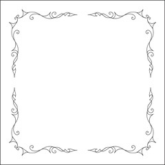 Elegant black and white ornamental frame, decorative border, corners for greeting cards, banners, business cards, invitations, menus. Isolated vector illustration.	