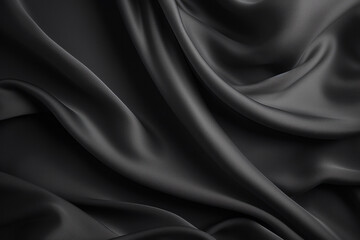 Processed collage of smooth elegant wavy deep black silk cloth fabric material texture. Background
