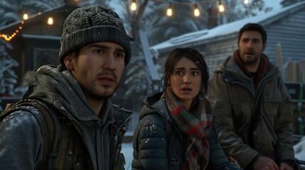 Fototapeta premium The Power of Unity A Group of Friends Standing Together in a Snowy Landscape, Embracing Diversity and Promoting Acceptance, A Visual Representation of Camaraderie, Collaboration, and Mutual Support