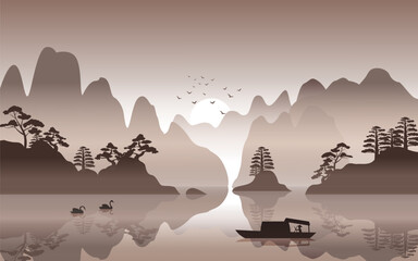 Silhouette design of China nature scenery,vector illustration