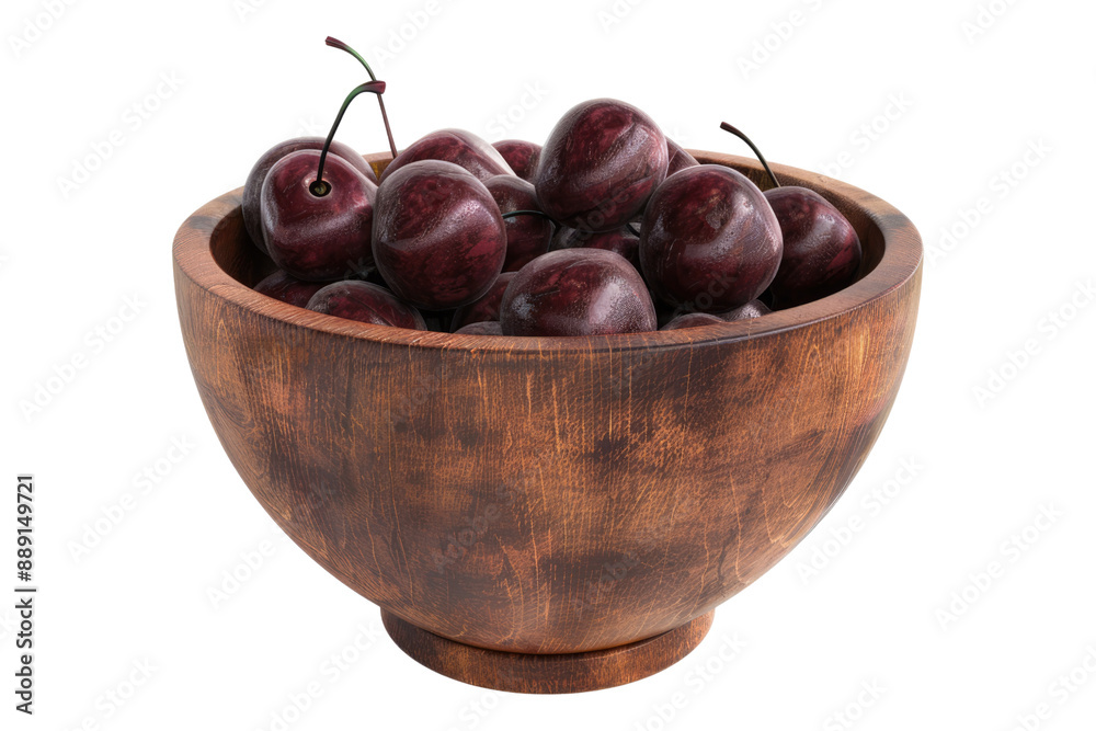 Wall mural wooden bowl of cheery isolated on transparent background