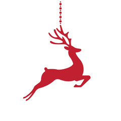 hanging reindeer, christmas decorations, red design element, vector illustration