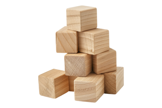 Wooden building blocks isolated on transparent background