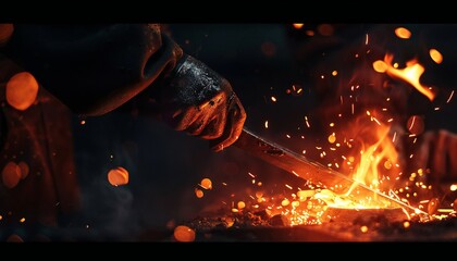 Blacksmith forging a glowing sword
