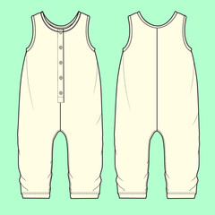 Baby romper flat sketch outline vector fashion illustration template.