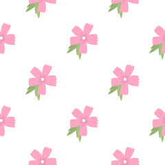 Cute floral square pattern. Pink simple flowers pattern for fabric printing, wrapping paper, design. Seamless floral vector pattern isolated on changeable white background. Pretty kids texture.