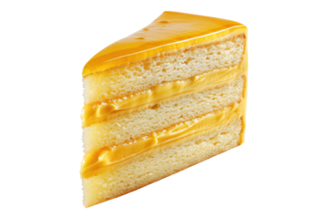 Yellow cake of slice isolated on transparent background