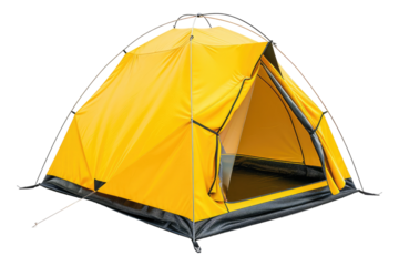 Yellow camping tent isolated on transparent background
