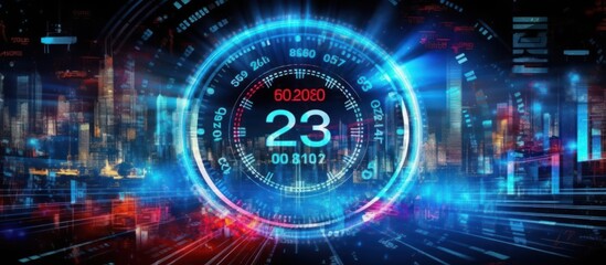 Fototapeta premium Futuristic Cityscape with a Digital Countdown