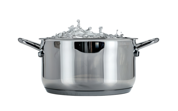 Stainless Steel Pot With Boiling Water and Splashes