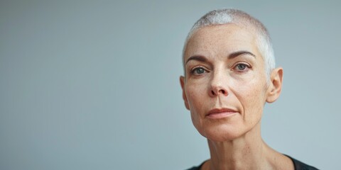 Close-up shot of a person with a shaved head, informative and straightforward