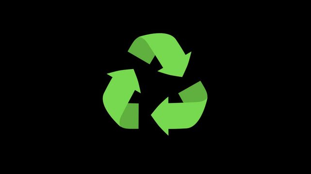 Animated Recycling Sign, green arrows appear and disappear on a white and transparent background. Animated symbol of ecological recycling of garbage.