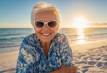 Smiling senior woman on a Florida beach getaway