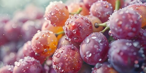 Closeup of Pink Grapes with Dew Drops - Realistic 3D Image