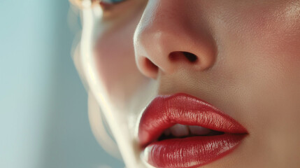 Naklejka premium Girl, lips, make-up, pearlescent red lipstick
