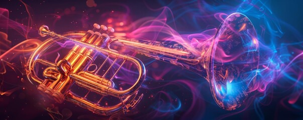 Abstract Trumpet with Glowing Light, Musical Concept