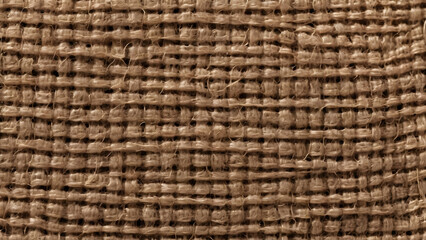 Detailed Shot of Burlap Sack Fabric Showing Coarse Texture and Weave