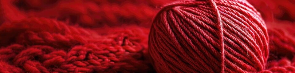 Knit up with Red Yarn Ball in Banner Design for Needlecraft