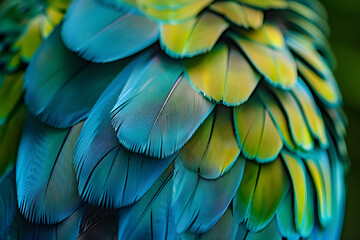 Obraz premium Close up of colorful blue and green feathers of exotic parrot bird