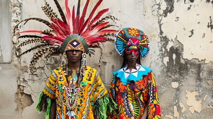 A person wearing traditional cultural attire standing next to someone in a costume version of the same attire, highlighting the issue of cultural appropriation