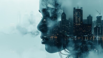 double exposure photography. arabic face shaped by buildings from Dubai