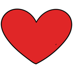 Hand drawn cartoon red heart on white background.