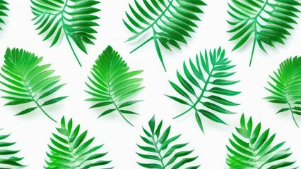 green leaves of various plants on a white background