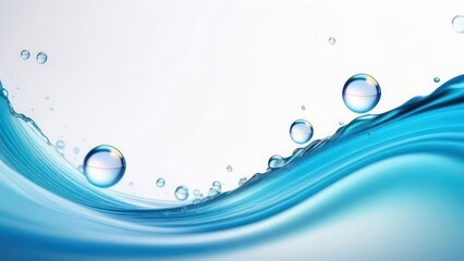 Abstract flowing waves with soap bubbles on white background with beautiful bokeh and with copy space