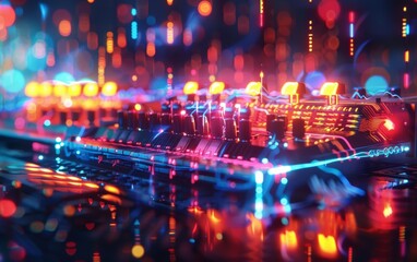 Dynamic Neonlit RCA Theremin with Vibrant Colors and Energetic Design