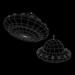 Fototapeta premium UFO vehicle unidentified flying saucer alien ship. Wireframe low poly mesh vector illustration