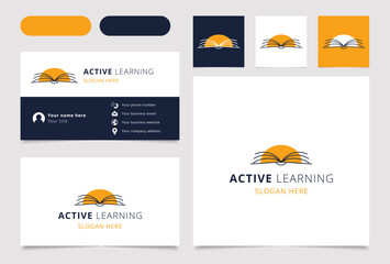 Obraz premium Open book logo forming rising sun for online education or library