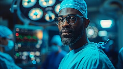 African American Surgeon In Operating Room During Surgery
