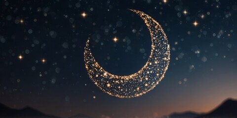 Fototapeta premium crescent on blurry background with shiny stars.