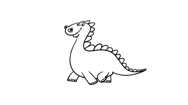 Cartoon dinosaur 01 walking cycle whiteboard. Cute 2d hand made prehistoric black and white animal character animation good for any use. 

