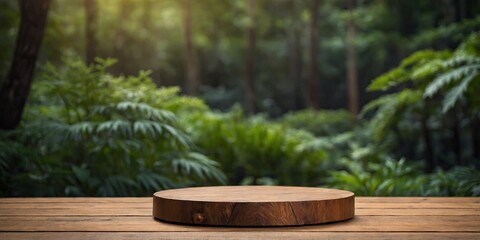 empty wooden podium stage for product presentation, natural organic display.