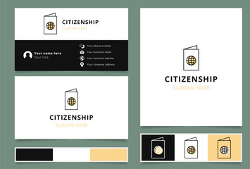 Citizenship logo concept featuring open passport with world symbol