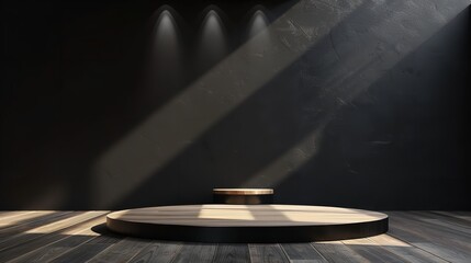 Abstract Black Smoke Podium: Dramatic Product Platform with Spotlight on a Dark, Atmospheric Stage