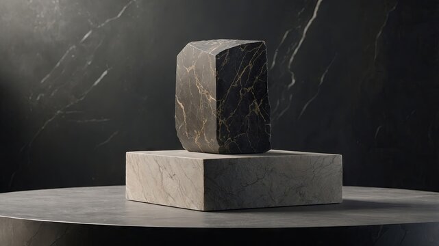 Stome minimalistic product display dcene with stone podium.
