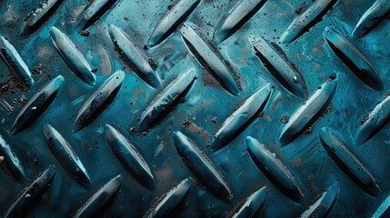 Close-up of blue diamond plate. This photo can be used for industrial, construction, or automotive themes.