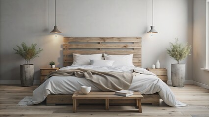 Cozy unmade bed with crumpled white sheets, soft pillows, and a minimalist wooden headboard in a serene bedroom setting.