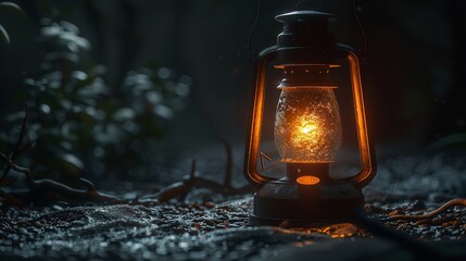 The flickering light of a lantern on a foggy night