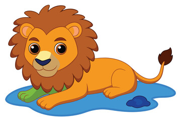 Lazy lion lies next to the lake J.eps