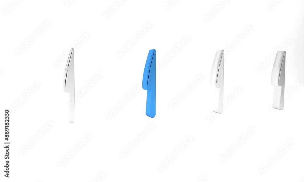 Poster Blue Knife icon isolated on white background. Cutlery symbol. Minimalism concept. 3D render illustration