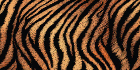 Tiger Skin Pattern Vector Illustration With Exotic Texture. Animal Striped Skin Fur Pattern Texture Background