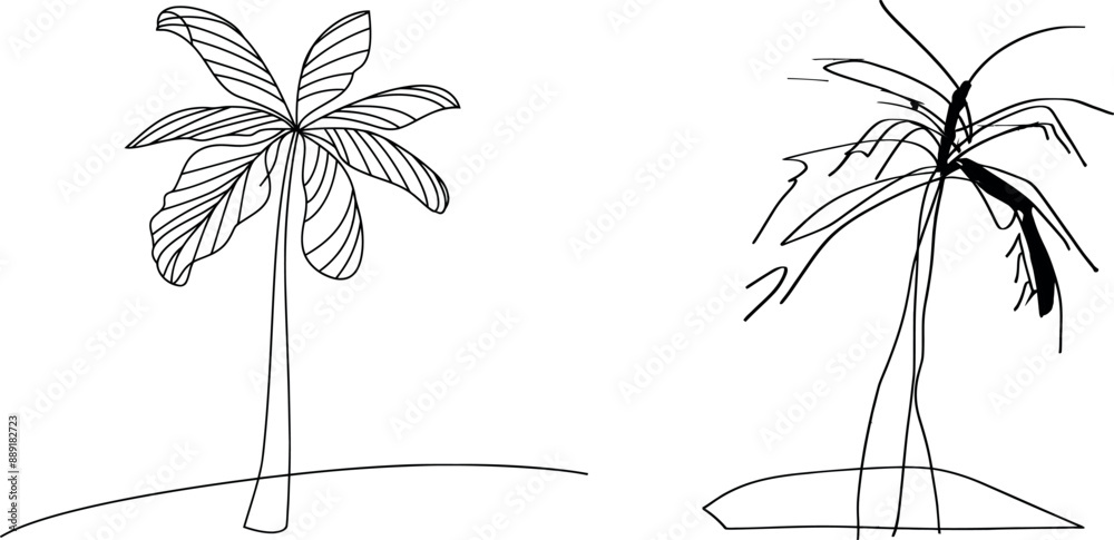 Aufkleber Drawing of a palm tree with one line. Abstract minimal line art design.