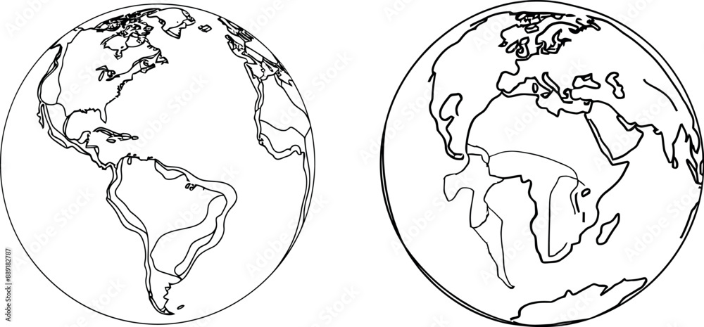 Poster The earth globe is drawn with a continuous line. The Earth map is drawn with a hand drawn symbol.